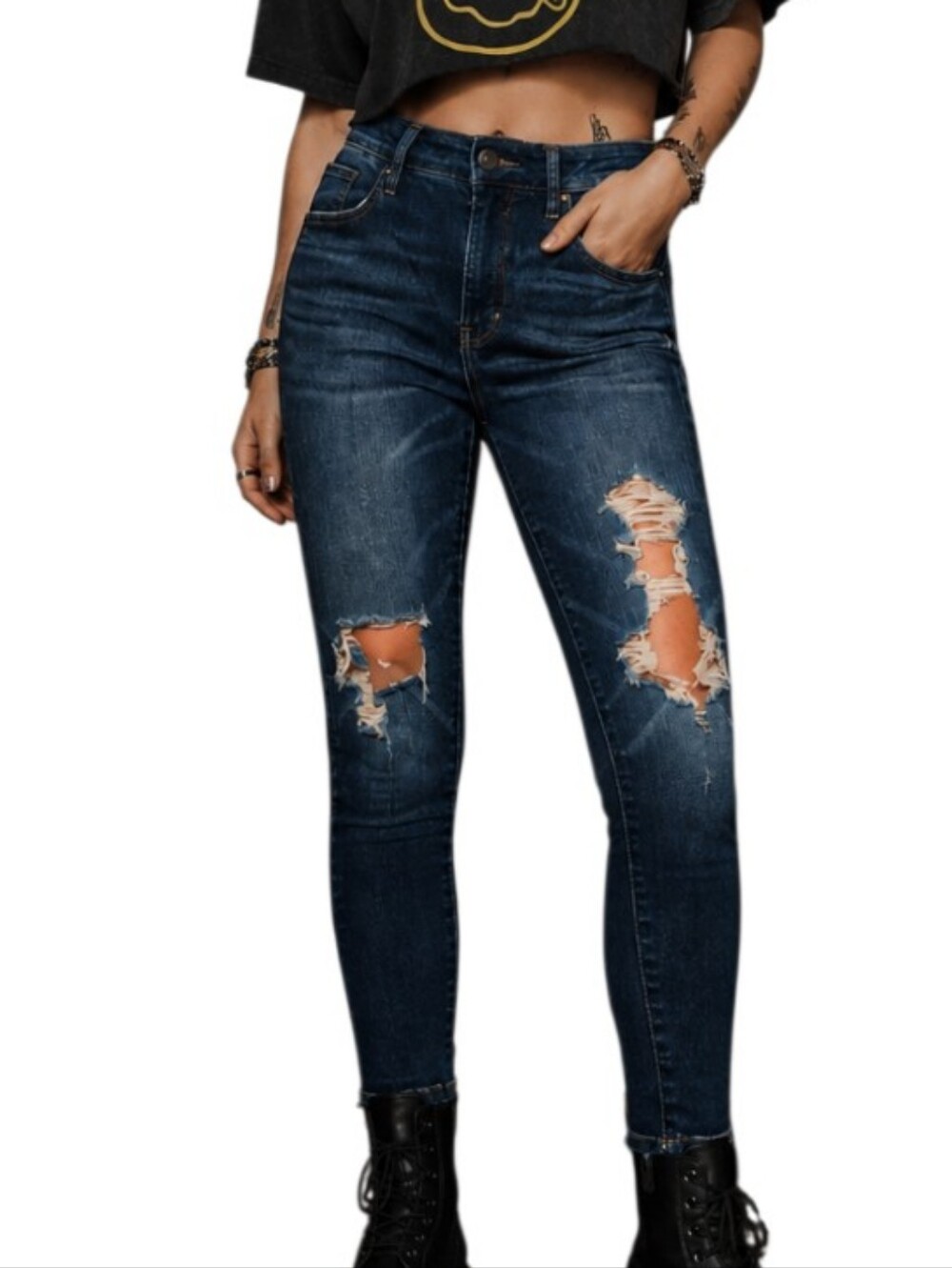 American Eagle Extreme Distressed Jeans Jeggings Size 4 Dark Wash Skinny